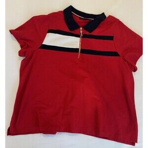 Tommy Hilfiger Womens S 2x Half Zip polo Shirt Red Blue white stripe